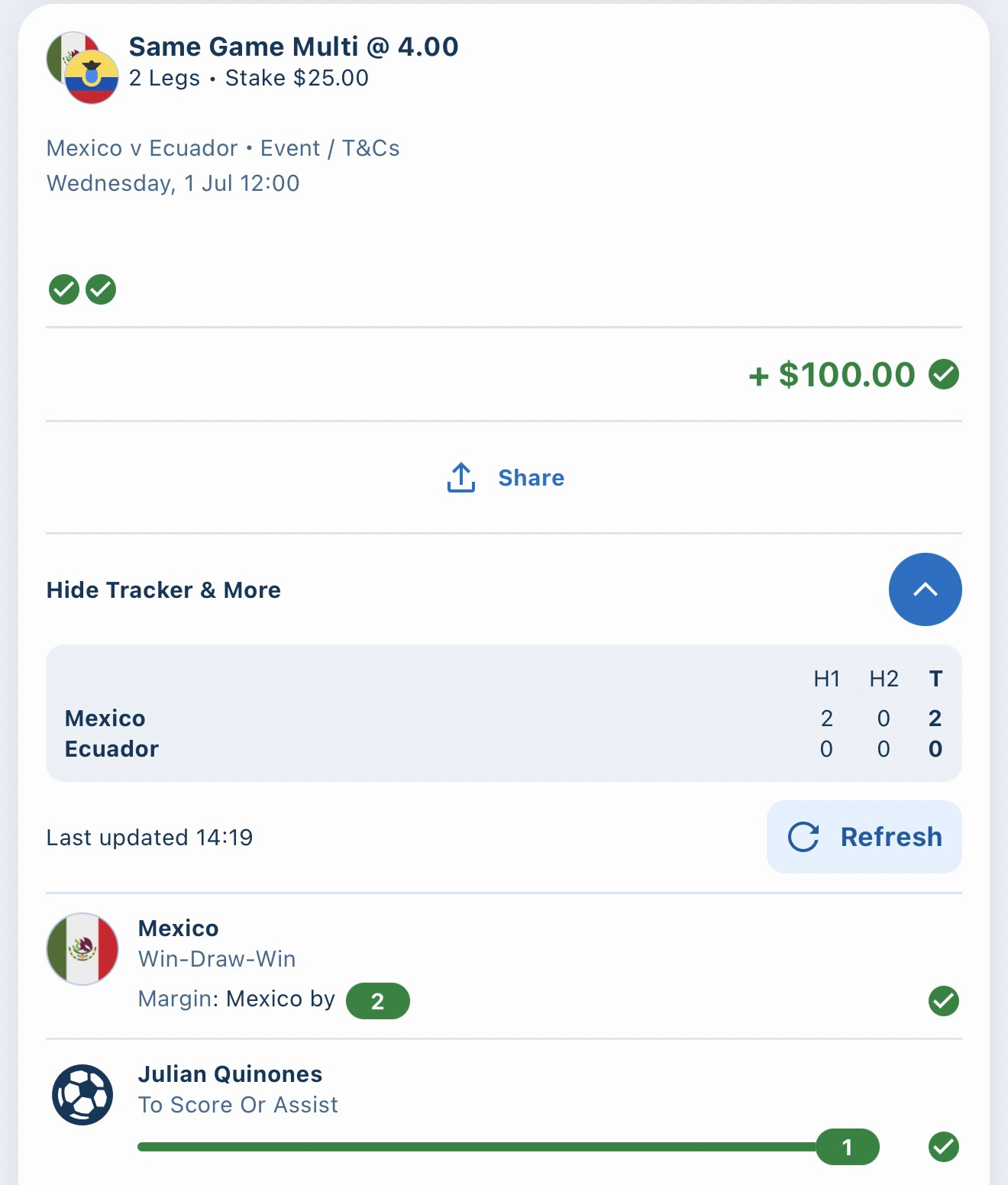 Historical Mexico v Ecuador same game multi screenshot